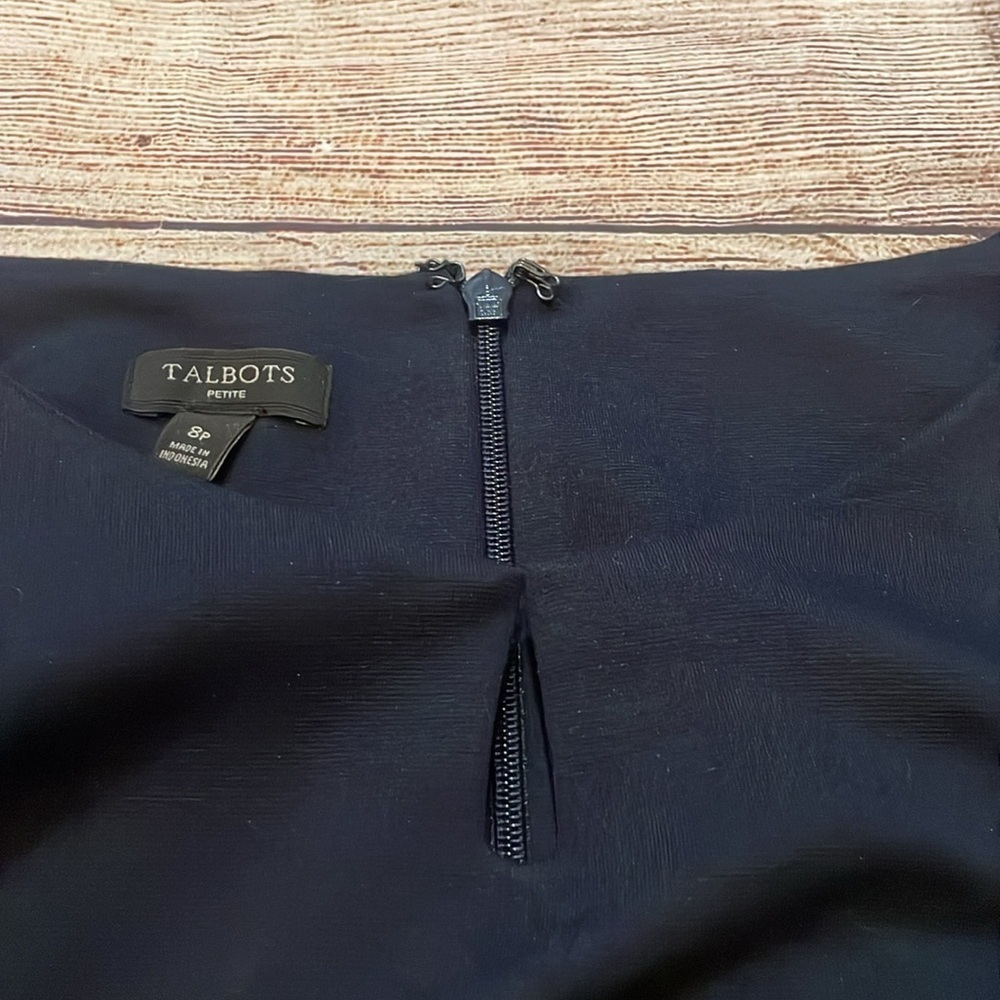 Talbots Navy Blue Scallop Eyelet Trim Dress Size 8P Career Office Classic - Picture 10 of 12